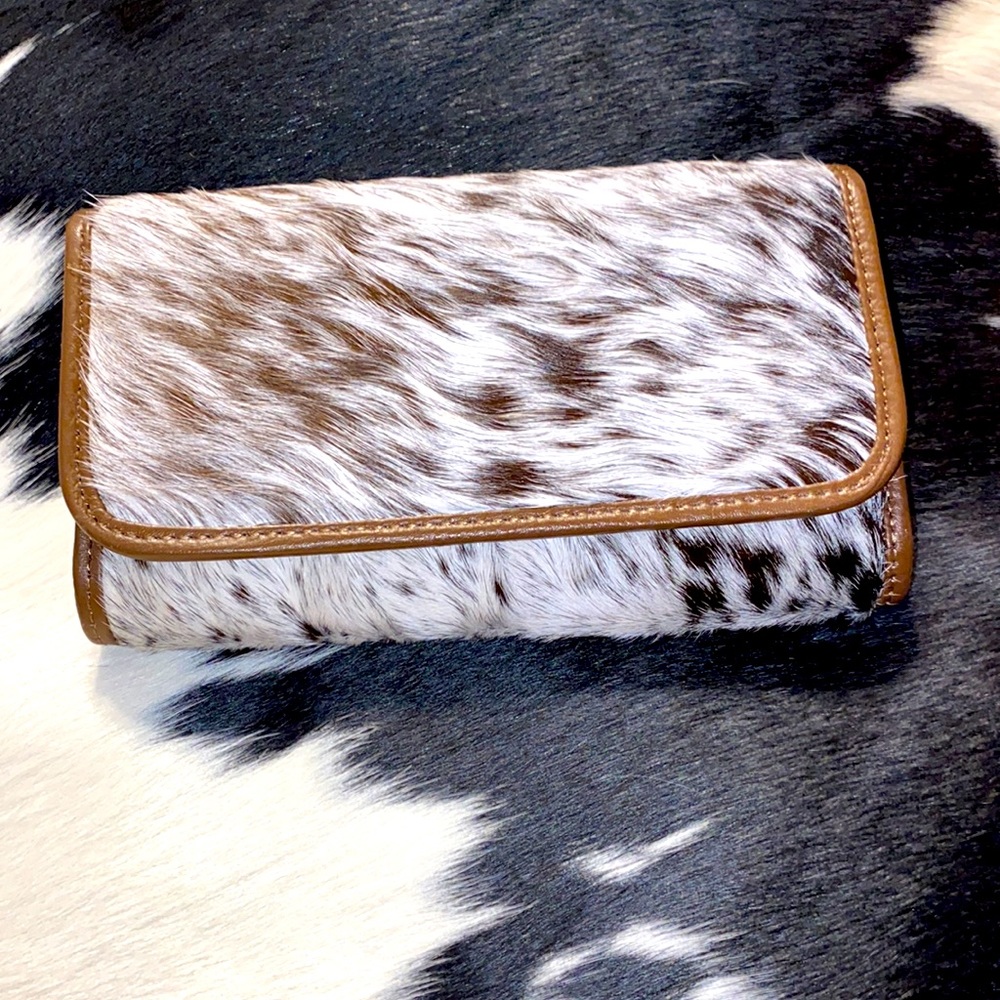 New 100% Real Handmade Cowhide Leather Western Ladies Wallet Hair On#8208